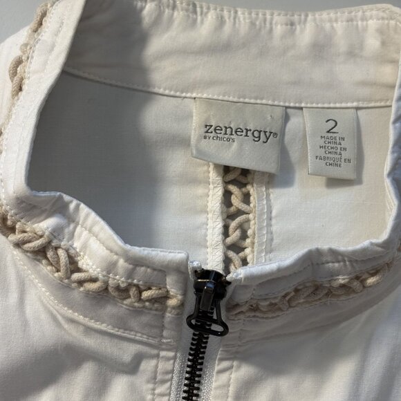 Chicos Zenergy White Zip-Up Jacket With Crochet Trim Chicos Size 2 - Picture 3 of 14
